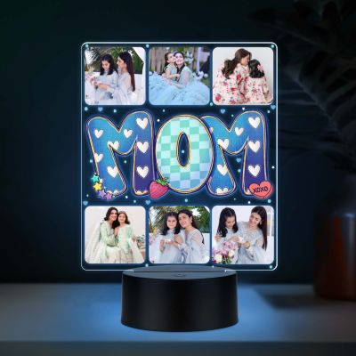 Personalized Mom Collage Photo Frame LED Lamp with Multicolored Light & USB Powered
